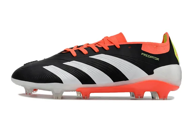 Adidas Predator Black Orange Low-Cut Bootie Collar Asymmetrical Lacing Firm-Ground Soccer Shoes 7