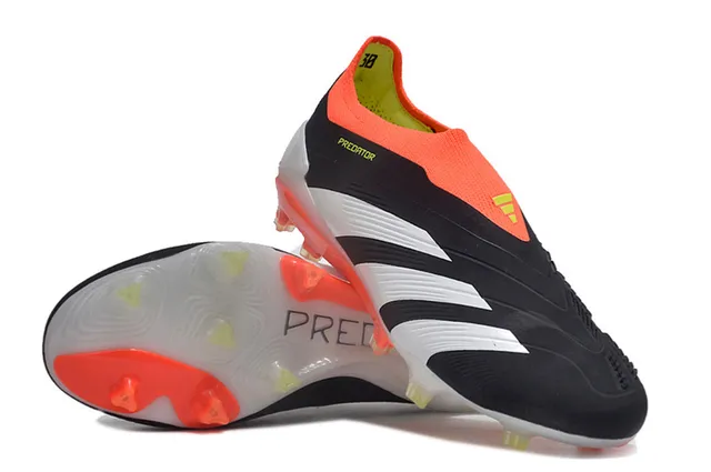 Adidas Predator Noir Orange Collet de Chaussette Trois Rayures Médipied Terrain Firme Chaussures de Football 4