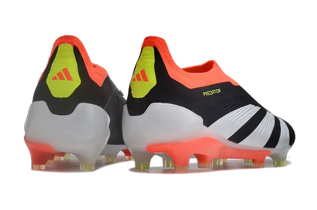 Adidas Predator Noir Orange Collet de Chaussette Trois Rayures Médipied Terrain Firme Chaussures de Football 5