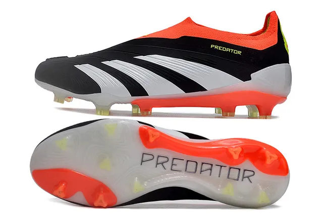 Adidas Predator Noir Orange Collet de Chaussette Trois Rayures Médipied Terrain Firme Chaussures de Football 6