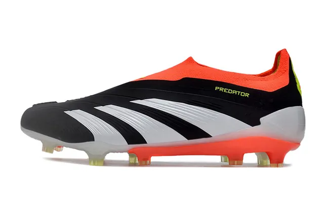 Adidas Predator Noir Orange Collet de Chaussette Trois Rayures Médipied Terrain Firme Chaussures de Football 7