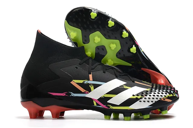 Adidas Predator কালো লাল হাই-কাট সক-ফিট কলার অ্যাসিমেট্রিক লেস কভার ফার্ম-গ্রাউন্ড সকার শোজ 5