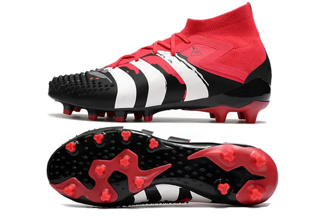 Adidas Predator কালো লাল হাই-কাট সক-ফিট কলার অ্যাসিমেট্রিক লেস কভার ফার্ম-গ্রাউন্ড সকার শোজ 23