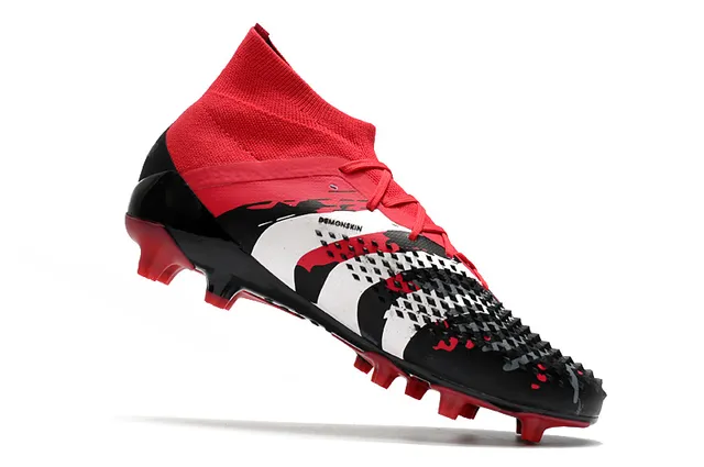 Adidas Predator কালো লাল হাই-কাট সক-ফিট কলার অ্যাসিমেট্রিক লেস কভার ফার্ম-গ্রাউন্ড সকার শোজ 24