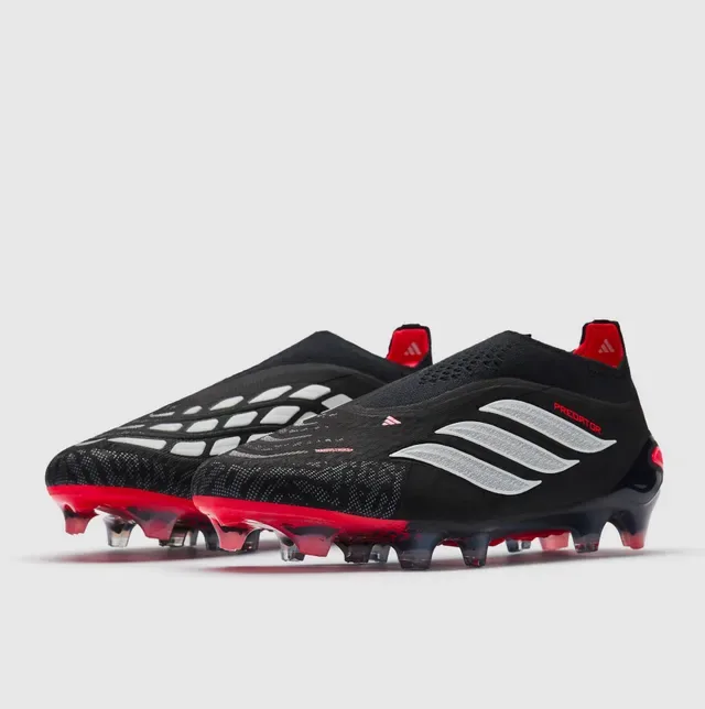 Adidas Predator Noir Rouge Sans Lacets Upper de Tricô Synthétique Texturé Tacón Firm Ground Chaussures de Football 2