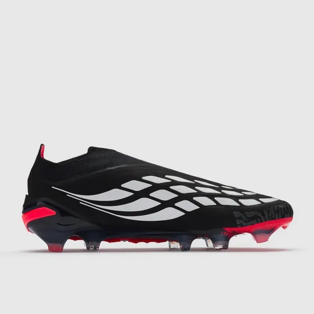 Adidas Predator Noir Rouge Sans Lacets Upper de Tricô Synthétique Texturé Tacón Firm Ground Chaussures de Football 4