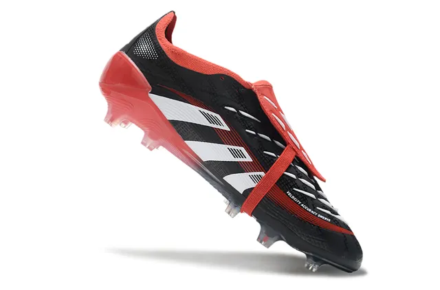 Adidas Predator Black Red Laceless Strap Closure Textured Synthetic Upper Firm-Ground Soccer Shoes 2