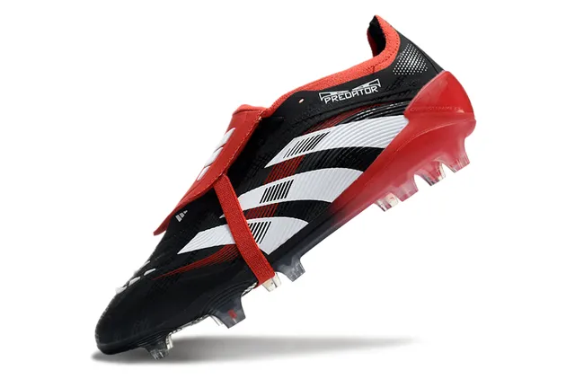 Adidas Predator Black Red Laceless Strap Closure Textured Synthetic Upper Firm-Ground Soccer Shoes 3