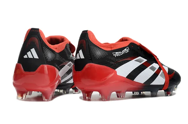Adidas Predator Black Red Laceless Strap Closure Textured Synthetic Upper Firm-Ground Soccer Shoes 4