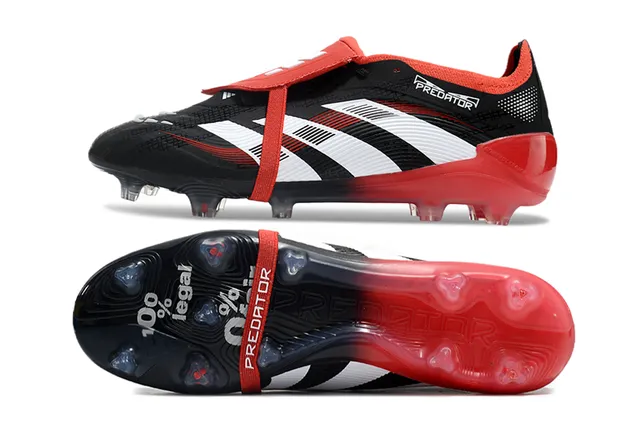Adidas Predator Black Red Laceless Strap Closure Textured Synthetic Upper Firm-Ground Soccer Shoes 6