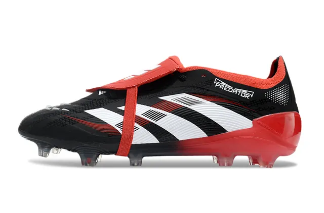 Adidas Predator Black Red Laceless Strap Closure Textured Synthetic Upper Firm-Ground Soccer Shoes 7