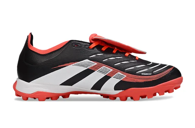 Adidas Predator Black Red Laceless Strap Closure Three-Stripe Side Panel Turf Soccer Shoes 7