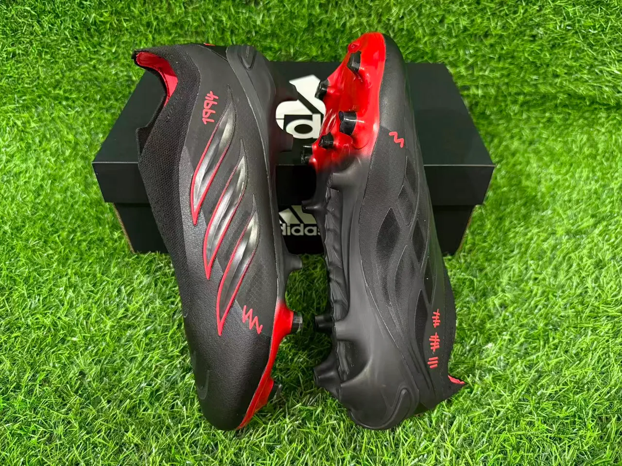 Adidas Predator Black Red Low-Cut Sock-Fit Collar Cursive Branding Firm-Ground Soccer Shoes 5