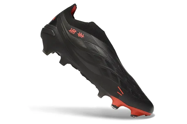 Adidas Predator Black Red Low-Cut Sock-Fit Collar Cursive Branding Firm-Ground Soccer Shoes 11