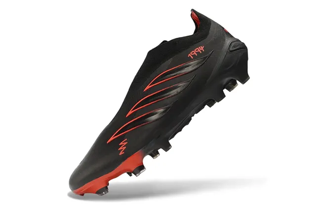 Adidas Predator Black Red Low-Cut Sock-Fit Collar Cursive Branding Firm-Ground Soccer Shoes 12