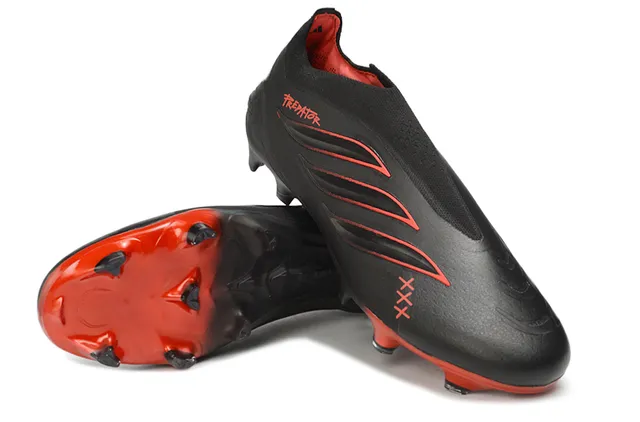 Adidas Predator Black Red Low-Cut Sock-Fit Collar Cursive Branding Firm-Ground Soccer Shoes 13