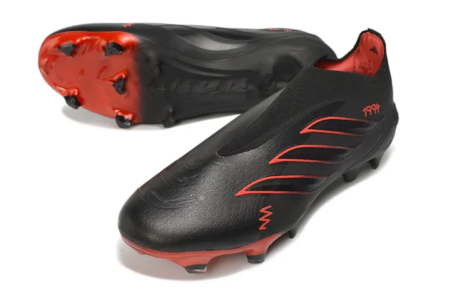 Adidas Predator Black Red Low-Cut Sock-Fit Collar Cursive Branding Firm-Ground Soccer Shoes 14