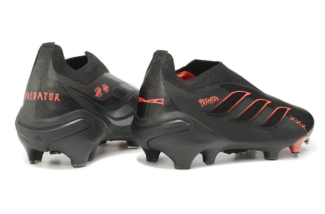 Adidas Predator Black Red Low-Cut Sock-Fit Collar Cursive Branding Firm-Ground Soccer Shoes 15
