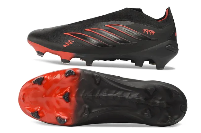 Adidas Predator Black Red Low-Cut Sock-Fit Collar Cursive Branding Firm-Ground Soccer Shoes 16