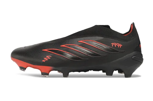 Adidas Predator Black Red Low-Cut Sock-Fit Collar Cursive Branding Firm-Ground Soccer Shoes 17