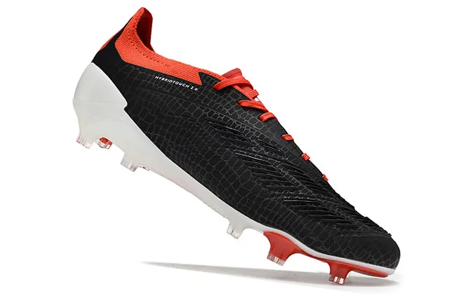 Adidas Predator Black Red Textured Synthetic Upper Three White Stripes Firm-Ground Soccer Shoes 2