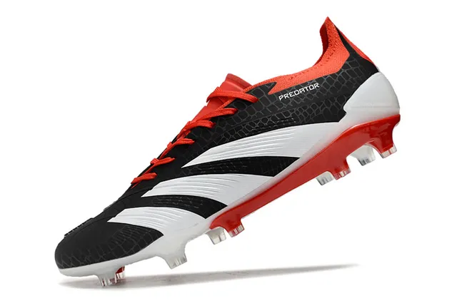Adidas Predator Black Red Textured Synthetic Upper Three White Stripes Firm-Ground Soccer Shoes 3