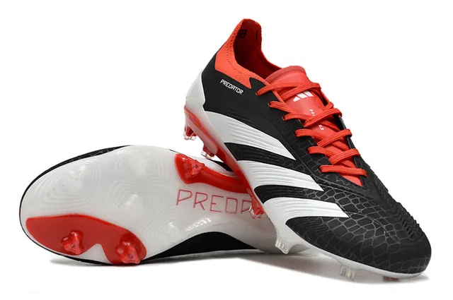 Adidas Predator Black Red Textured Synthetic Upper Three White Stripes Firm-Ground Soccer Shoes 4