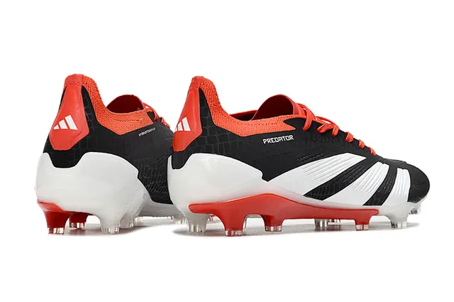 Adidas Predator Black Red Textured Synthetic Upper Three White Stripes Firm-Ground Soccer Shoes 5
