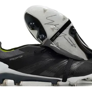 Adidas Predator Black White Laceless Strap Closure Textured Forefoot Cage Firm-Ground Soccer Shoes
