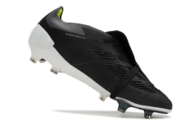 Adidas Predator Negro Blanco Sin Cordones Cierre de Correa Texturizado Puntera Jaula Césped Firme Zapatos de Fútbol 2