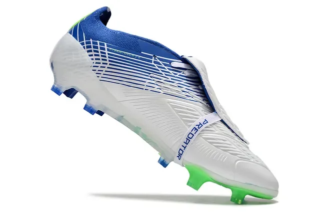 Adidas Predator Bleu Vert Fermeture Asymétrique Sangle Accent Néon Surbrillance Chaussures de Football pour Sol Ferme 2