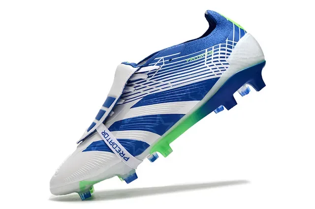 Adidas Predator Bleu Vert Fermeture Asymétrique Sangle Accent Néon Surbrillance Chaussures de Football pour Sol Ferme 3