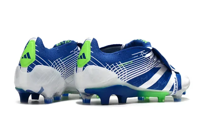 Adidas Predator Bleu Vert Fermeture Asymétrique Sangle Accent Néon Surbrillance Chaussures de Football pour Sol Ferme 5