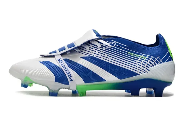Adidas Predator Bleu Vert Fermeture Asymétrique Sangle Accent Néon Surbrillance Chaussures de Football pour Sol Ferme 7