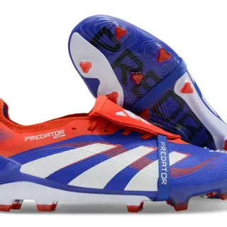 Adidas Predator Blue Red Laceless Strap Closure Synthetic Textured Upper Firm-Ground Soccer Shoes