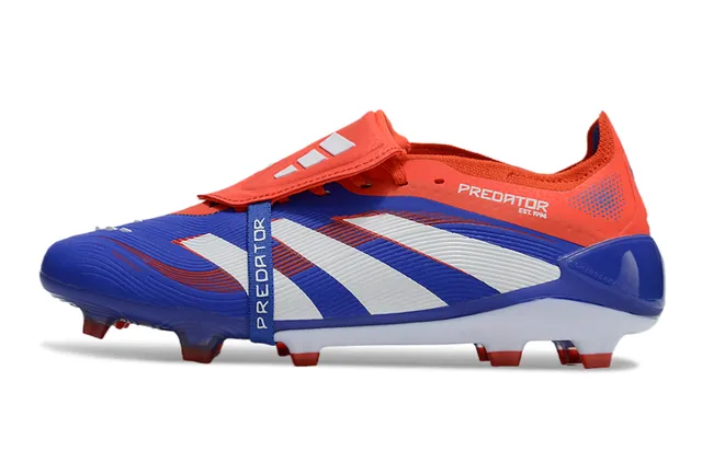 Adidas Predator Blue Red Laceless Strap Closure Synthetic Textured Upper Firm-Ground Soccer Shoes 3