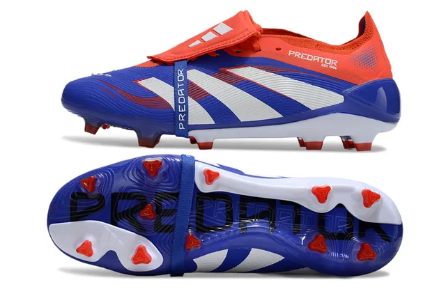 Adidas Predator Blue Red Laceless Strap Closure Synthetic Textured Upper Firm-Ground Soccer Shoes 4