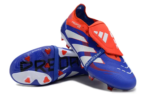 Adidas Predator Blue Red Laceless Strap Closure Synthetic Textured Upper Firm-Ground Soccer Shoes 6