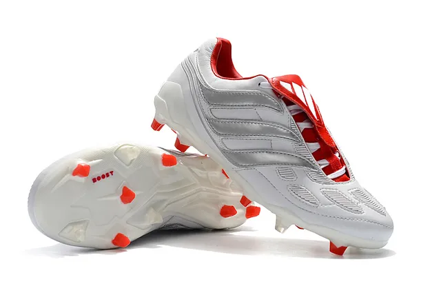 Adidas Predator Boost Blanc Rouge Chaussures de Football pour Terrain Ferme 5