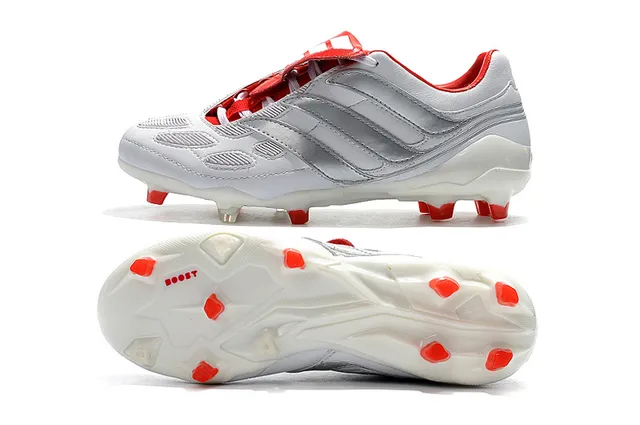 Adidas Predator Boost Blanc Rouge Chaussures de Football pour Terrain Ferme 9