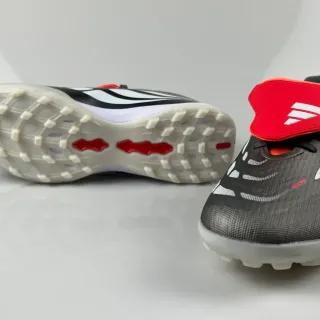 Adidas Predator Gray Red Low-Cut Synthetic Upper Textured Mesh Overlay Turf Soccer Shoes
