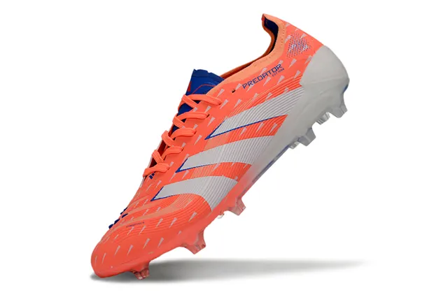 Adidas Predator Orange Bleu Agressif Texturé Haut Couturé Contraste Rayures Blanches Terrain Ferme Chaussures De Football 3