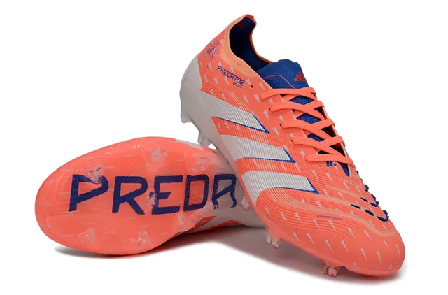Adidas Predator Orange Bleu Agressif Texturé Haut Couturé Contraste Rayures Blanches Terrain Ferme Chaussures De Football 4