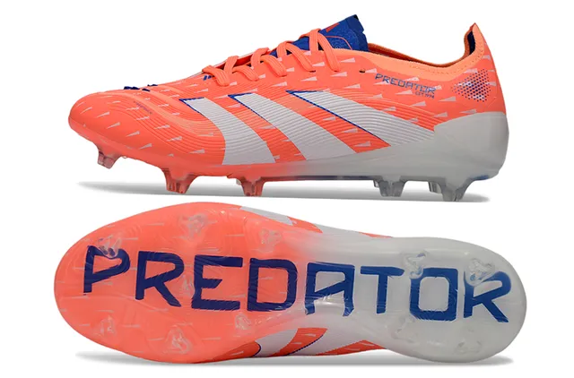 Adidas Predator Orange Bleu Agressif Texturé Haut Couturé Contraste Rayures Blanches Terrain Ferme Chaussures De Football 6