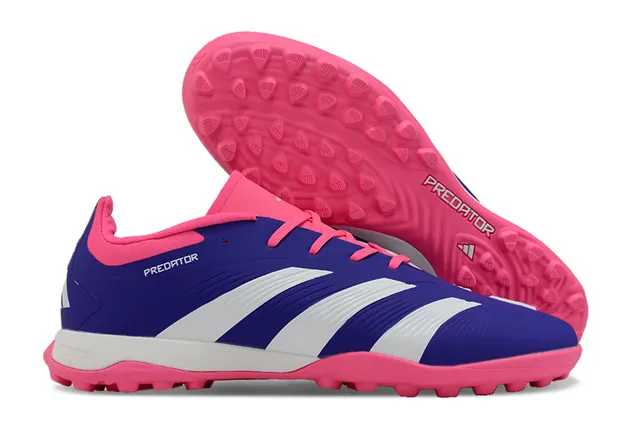 Adidas Predator Rose Violet Bas Coupé Tige Synthétique Trois Bandes Blanches Gazon Artificiel Chaussures de Football 5