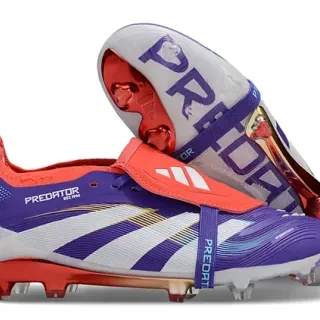 Adidas Predator Purple Red Low-Cut Laceless Boot Dual-Strap Closure System Firm-Ground Soccer Shoes