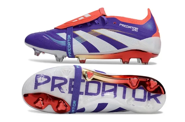 Adidas Predator Bota de futebol roxa e vermelha low-cut sem cadarço sistema de fechamento dual-strap superfície firme 5