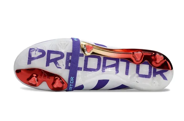Adidas Predator Bota de futebol roxa e vermelha low-cut sem cadarço sistema de fechamento dual-strap superfície firme 6