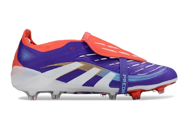 Adidas Predator Bota de futebol roxa e vermelha low-cut sem cadarço sistema de fechamento dual-strap superfície firme 7