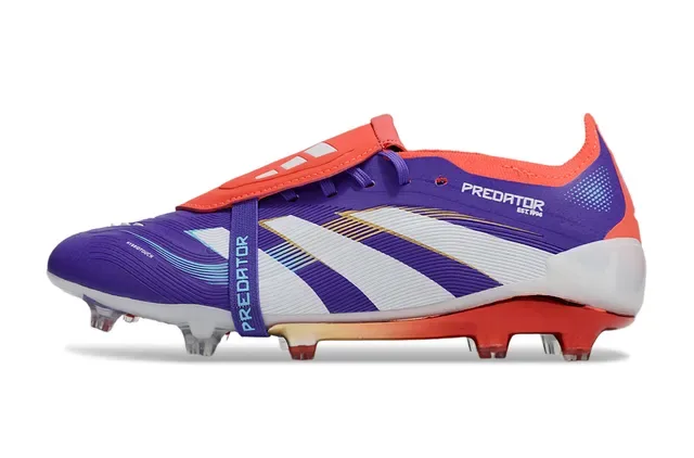 Adidas Predator Bota de futebol roxa e vermelha low-cut sem cadarço sistema de fechamento dual-strap superfície firme 8